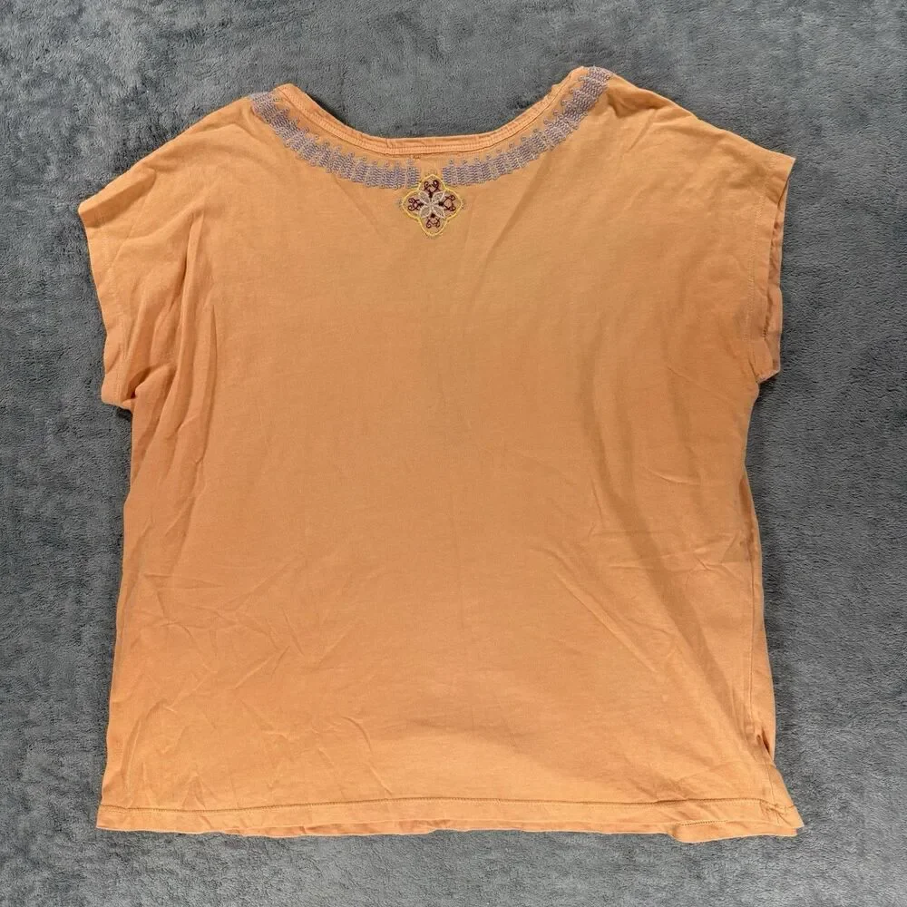 Sundance Orange Crewneck Blouse Top Embroidered Floral Short Sleeve Shirt XL - Picture 2 of 3